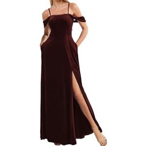 Fluwelen Bruidsmeisjes Jurken Spaghetti Bandjes Prom Jurken Koude Schouder Formele Avond Party Gown ZM191, Bordeaux, 32