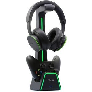 Tilted Nation 2-in-1 gaming-headset, standaard en Xbox Series X laadstation, voor Xbox of Playstation, 4 poorten, USB Hub/USB-C/magnetisch dock, RGB headset standaard met Xbox Controller oplader,