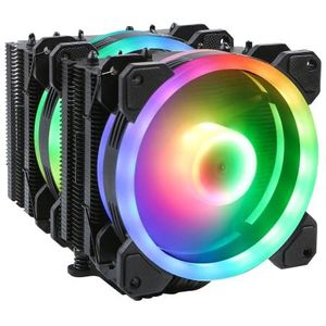 Gelid Solutions Glacier Black RGB Twin Tower met 6 power heatpipes, 2 x 20 mm ARGB-PWM-ventilator, TPD 220 W en meer, AM4 beschermbeugel, zwart
