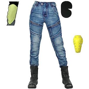 Motorbroek Voor Dames Biker Cargo Kevlar Aramide Spijkerbroek, Met CE Beschermend Pantser Ripstop Stretch Denim Beschermende Broek (Color : Blue, Size : XL)