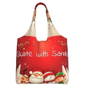 DEHIWI Skate Met Santa Tote Bag Voor Vrouwen Schouder Handtassen Grote Capaciteit Boodschappentas Voor Werk School College Reizen Winkelen, Zwart, Eén maat