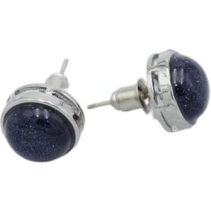 Natuursteen Ronde Stud Oorbellen Tijgeroog Roze Kwartskristal Opaal Zilver Kleur Eenvoudige Oor Sieraden Voor Vrouwen Meisje Oorbel, blauw Zand