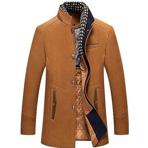 Heren Wintererwtenjas Effen Wollen Jas Met Enkele Rij Knopen Afneembare Sjaal Stijlvolle Casual Blazer (Color : Camel, Size : Men-S)