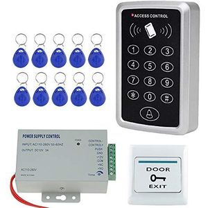 NN99 Kaartlezer RFID-toetsenbord met stroomsysteem + deuruitgangsknop + 10 stuks 125 kHz Keyfobs No Electric Locks