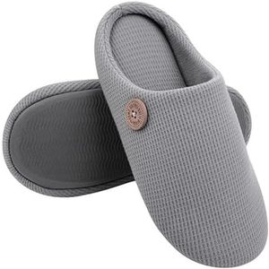 Warme katoenen pantoffels for dames, pluizige huisbontpantoffels for binnen, platte schoenen die zachte pantoffels dweilen (Color : Gray, Size : 46-47(10.8-11 inch))