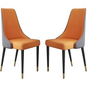 GZDZ Stoelen Keuken Houten Benen Eetkamerstoel Set van 2 Micro Fiber Lederen Keukenstoel Ergonomie Zitting Zijstoelen voor Woonkamer (Grijs Oranje)