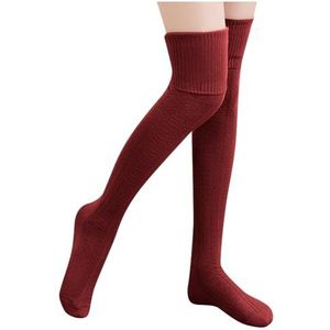 Gyios fluffy socks 3 Pairs Pairs Ladies' Woolen Foot Warmers Autumn Winter Over The Knee Stockings With Drawstring Socks Pile Socks-wine-one Size