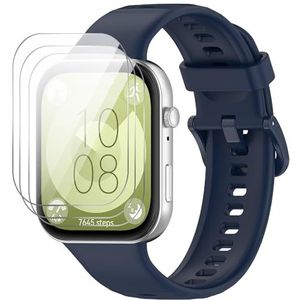 GIOPUEY Band compatibel met Huawei Watch Fit 3, 2-in-1 zachte siliconen horlogeband + 3 stuks TPU-schermbeschermer, vervangende band [slijtvast] [ademend], for Huawei Watch Fit 3, Polyurethaan