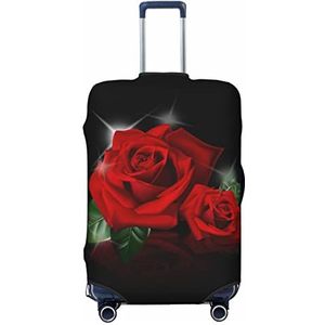 WOWBED Rode rozen bedrukte kofferhoes elastische reisbagagebeschermer past op bagage van 18-32 inch, Zwart, M