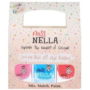 Miss Nella Girl Power Nagellak, verwijderbaar, geurloos, op waterbasis en veilig voor kinderen, roze, blauw en donkerroze, 3 stuks