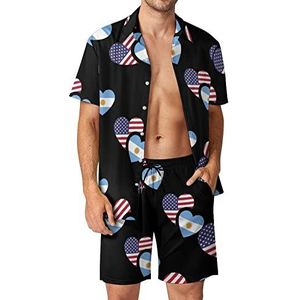 Argentinië Amerikaanse vlag mannen Hawaiiaanse bijpassende set 2-delige outfits button down shirts en shorts voor strandvakantie