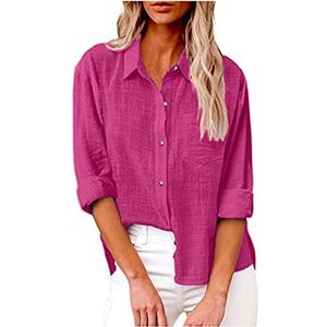 beetleNew Dames zomer lange mouwen shirts plus size casual losse pasvorm button down blouses kraag tops vakantie strand shirt verkoop, mode dames tops UK, roze (hot pink), 5XL