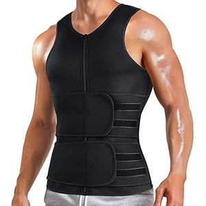 Neopreen Saunapak For Heren Tailletrainervest Rits Body Shaper Met Verstelbare Tanktop Heren Tailletrainer Saunapak Shirt, Gym & Oefening Compressievest(XXL)