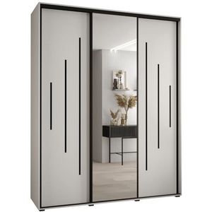 MEBLE KRYSPOL Davos 13 200 Kledingkast met drie schuifdeuren voor slaapkamer - Moderne Kledingkast met spiegel, kledingroede en planken - 235,2x200x60 cm - Wit Wit Zwart