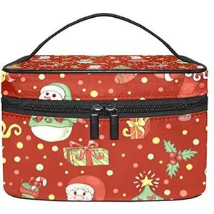 rode kerst vibe patroon make-up organizer tas, reizen make-up tas organizer case draagbare cosmetische tas voor vrouwen en meisjes toiletartikelen, Meerkleurig, 22.5x15x13.8cm/8.9x5.9x5.4in