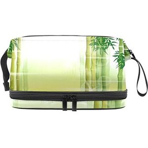 Grote capaciteit reizen cosmetische tas, groene bamboe scène in de ochtend, make-up tas, waterdichte make-up tas organisator, Meerkleurig, 27x15x14 cm/10.6x5.9x5.5 in