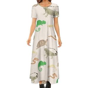 Hagedis schildpad luipaard gekko reptiel vrouwen zomer casual korte mouw maxi jurk ronde hals bedrukte lange jurken 6XL