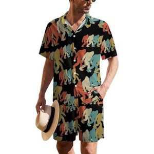 Bigfoot Silhouet Retro Pop Art Heren Hawaiiaanse pak Set 2-delig Beach Outfit Korte Mouw Shirt En Shorts Bijpassende Set