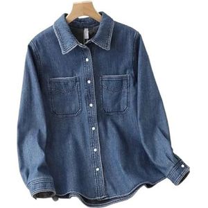 Herfst Winter Fleece Dikker Denim Jasje Losse Casual Warme Jeansjassen Lange Mouwen Vrouwelijke Kleding Dames Tops (Color : Blue, Size : XXL)