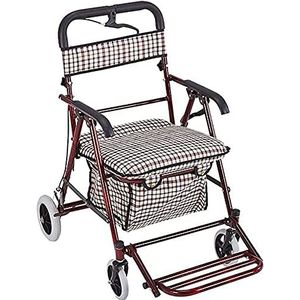 Rollende wandelwagen voor senioren en volwassenen, rolwagen, rolstoel, rolstoel, vierwielige karretje, huishoudelijke boodschappenwagen, met stoel + pedaal, zijrem