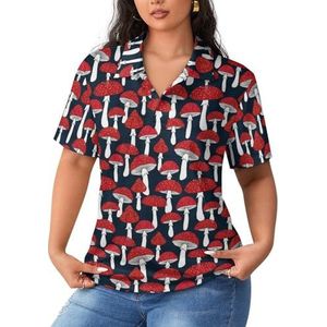 Rode paddenstoelen dames poloshirts met korte mouwen casual T-shirts met kraag golfshirts sport blouses tops 5XL