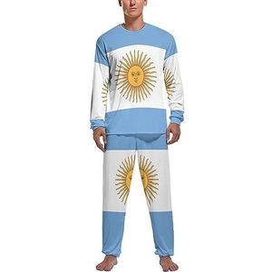 Argentinië vlag zachte heren pyjama set comfortabele lange mouwen loungewear top en broek geschenken S
