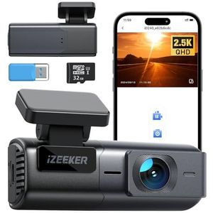 iZEEKER Dashcam, 2,5 K, autocamera, 1.440p wifi, mini-camera voor met app, SD-kaart van 32 GB, nachtzicht, WDR, G-sensor, opname in lus, parkeermodus 24 uur