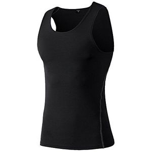 Compression T-shirt, onderhemd, compressie-tanktop, elastisch, mouwloos, voor heren, zwart, S