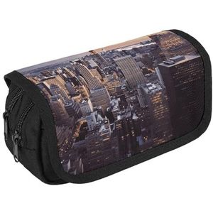 VFKLT New York City etui dubbellaags pennenetui grote capaciteit pennenzak dubbele rits draagbare pennenetui make-up tas voor mannen vrouwen reizen zakelijk kantoor, Wit, Eén maat, Potlood Tas