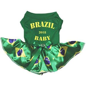 Petitebelle Brazilië 2018 Baby groen Shirt Brazilië vlaggen Tutu Puppy Hondenjurk (Medium, Groen)