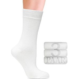 Bamboe sokken met lycra voor dames: comfortabele naad aan de aanzet van de teennagels, hoog draagcomfort, voor business en vrije tijd, 3 paar (Wit, 35-38)