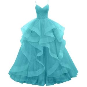 BRIGOW Glitter Tule Galajurken voor Vrouwen Spaghetti Band Gelaagde Baljurk Ruche Formele Avondjurk BY033, Aqua, 32