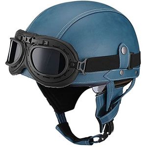 Duitse stijl motor open helm, retro halve helm retro straat motorhelm met bril chopper piloot bromfiets scooter helm mannen vrouwen, ECE goedgekeurd (54-61 cm)