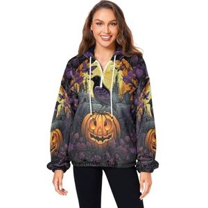 KAAVIYO Halloween Pompoen Paarse Vogel Pluizige Jas Trui Hoodie Hooded Zakken Fuzzy Fleece Sweatshirt Ronde hals Truien Hoodies voor Meisjes Vrouwen, Patroon, M