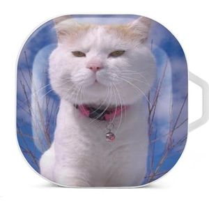Witte lucht schattige kat oordopjes hoesje compatibel met Samsung hard shell beschermhoes wit stijl