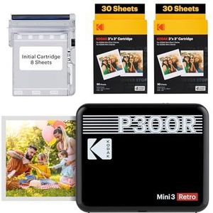 KODAK Mini 3 Retro 4PASS draagbare fotoprinter (7,6 x 7,6 cm) + pakket met 68 vellen, zwart