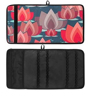 Potlood Wrap, Reizen Tekening Kleurpotlood Roll Organizer voor Artiest, Potloden Pouch Case Rode Lotus Bloemen Patroon