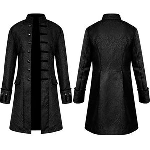 Heren zwarte Victoriaanse geklede jas heren witte gotische steampunk jas kostuum maat 3XL