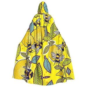 EdWal Gele mantel met capuchon met citroen- en bijenprint, uniseks mantel met capuchon, voor volwassenen, carnavalskostuums voor Halloween cosplay kostuums