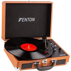 Fenton RP115F Retro Platenspeler in Koffer met Ingebouwde Speakers, Bluetooth en USB - Bruin