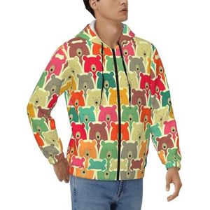 Kleurrijke Bears Heren Lichtgewicht Full-Zip Neck Sweatshirt Heren Zachte Hoodie Jas Valentiness, Zwart, S