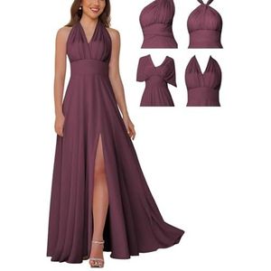 Infinity bruidsmeisjesjurken voor dames, lange chiffon converteerbare formele avondjurk, Pruim, 34