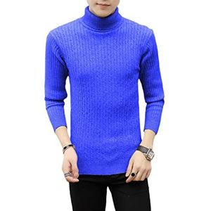 Wintertrui, Herfst- en wintertrui for heren met effen hals strepen, warme casual pullover(Royal Blue,XL (70-80KG))