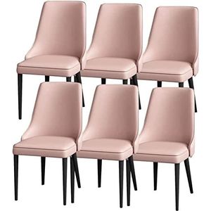 GEIRONV Lounge Teller Stoelen Set van 6, Lederen Woonkamer Keuken Huishoudelijke Eetkamerstoel Stevige Koolstofstalen Metalen Poten Eetstoelen (Color : Pink, Size : 89 * 45 * 47cm)