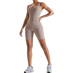 ROEUIPG Korte sportpak voor dames, yoga-romper om de heupen op te tillen, fitnesspak, outdoor, trainingskleding voor de huid (lichtgrijs, XL)