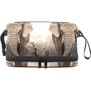 Make-up tas - grote capaciteit reizen cosmetische tas, dieren Afrikaanse olifant, Meerkleurig, 27x15x14 cm/10.6x5.9x5.5 in