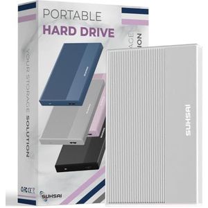 SUHSAI externe harde schijf met 1TB HDD-gegevensopslag - geheugenuitbreiding 2,5 inch USB 3.0 draagbare harde schijf compatibel met Mac, desktop, pc, laptop, PS4, PS5, gameconsole (zilver)