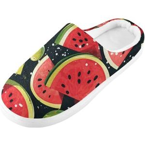 KAAVIYO Tropisch fruit watermeloen cartoon blauwe raket outdoor pantoffels katoenen huisschoenen winter antislip pluizige voeten slippers voor binnen mannen vrouwen meisje, Patroon, X-Large