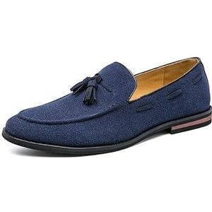 Loafers for heren Ronde neus Suède vamp met kwastje Loafers Lichtgewicht Platte hak Antislip Schoolfeest Instappers (Color : Blue, Size : 40 EU)