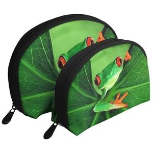Make-uptas, reizen cosmetische tas 2 stuks draagbare clutch zakje set zakje organisator schattige kikker, zoals afgebeeld, Eén maat